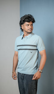 Short sleeve Men's Chest Stripe Polo T-Shirt — Slim Fit - Sky Blue